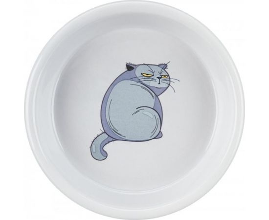 Trixie Miska, dla kota, szara, ceramiczna, 0,25l/13cm, z nadrukiem kota