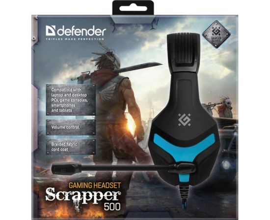 Headphones with microphone DEFENDER SCRAPPER 500 black & blue