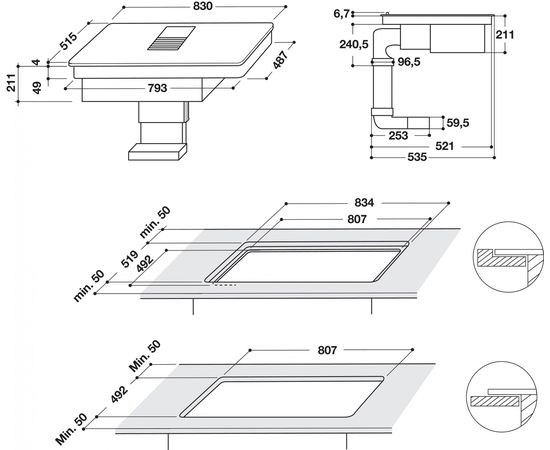 Whirlpool WVH 92 K/1 indukcijas virsma ar nosūcēju 83cm