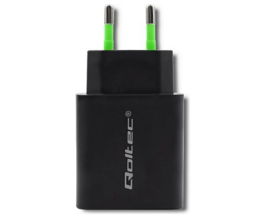 Qoltec 51713 Charger | 18W | 5-12V | 1.5-3A | USB type C PD | USB QC 3.0 | Black