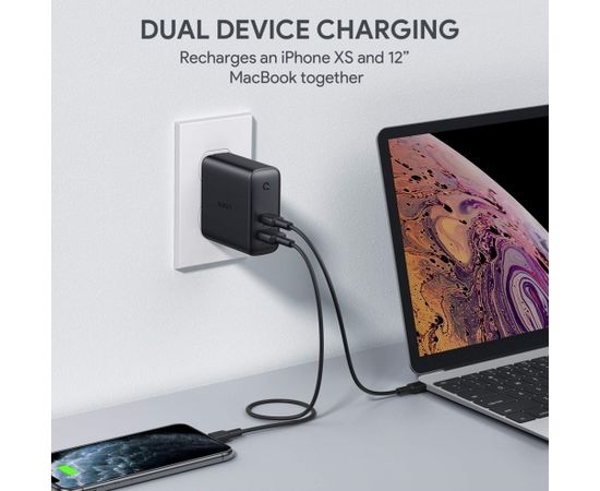 AUKEY PA-D3 mobile device charger Black 1xUSB C | 1xUSB A Power Delivery 3.0 60W 5.4A Dynamic Detect