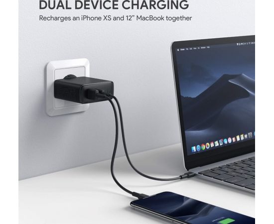 AUKEY PA-D3 mobile device charger Black 1xUSB C | 1xUSB A Power Delivery 3.0 60W 5.4A Dynamic Detect