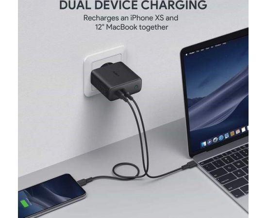 AUKEY PA-D5 GaN mobile device charger Black 2xUSB C Power Delivery 3.0 63W 6A Dynamic Detect