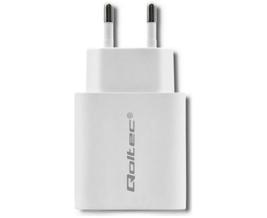 Qoltec 51714 Charger | 18W | 5-12V | 1.5-3A | USB type C PD | USB QC 3.0 | White