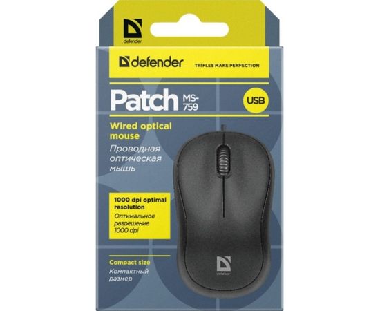 Defender MOUSE PATCH MS-759 BLACK OPTICAL 1000dpi 3P