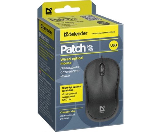 Defender MOUSE PATCH MS-759 BLACK OPTICAL 1000dpi 3P