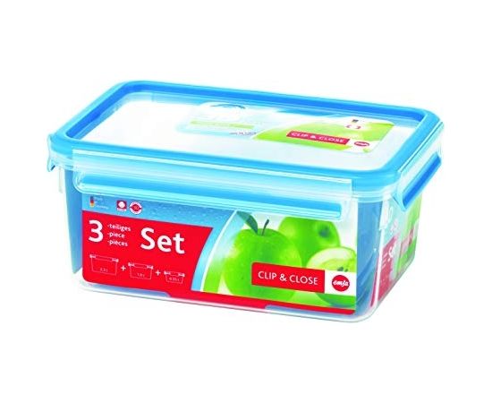 Emsa Clip & Close Food Container Set- Set of 3 - 0.55 / 1.0 / 2.3 L
