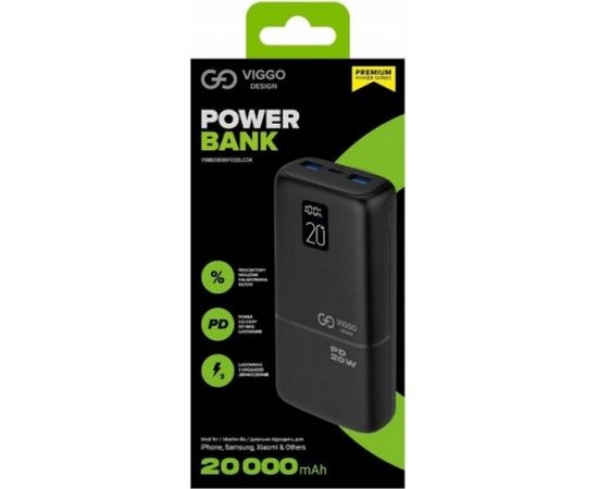 VIGGO POWERBANK 20000MAH 1XUSB-C 2XUSB PD LCD BLACK