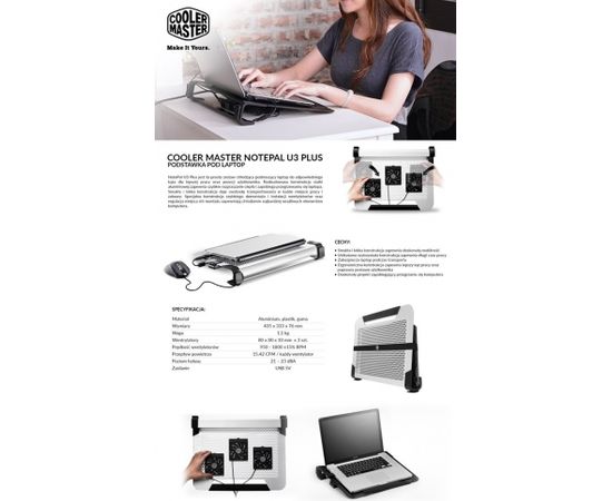 Cooler Master NotePal U3 Plus notebook cooling pad 48.3 cm (19") 1800 RPM Black Cистемы охлаждения для ноутбуков