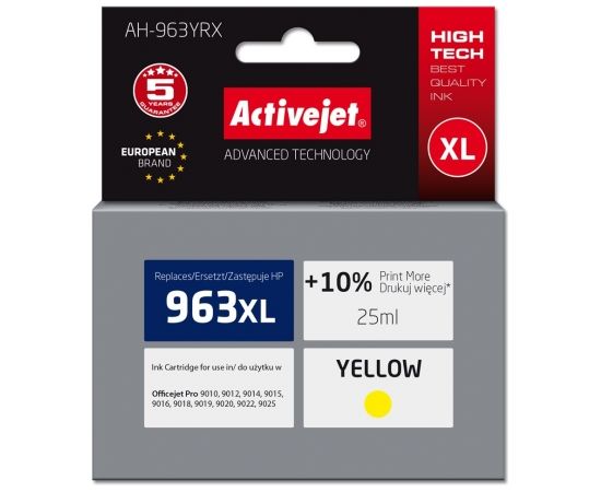 Activejet AH-963YRX ink for HP printers, Replacement HP 963XL 3JA29AE; Premium; 1760 pages; yellow