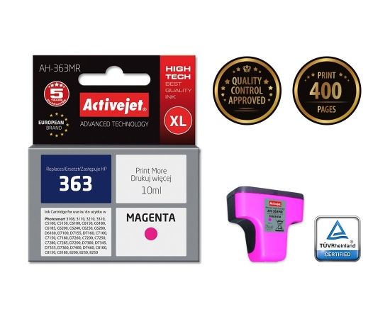 Activejet Ink Cartridge AH-363MR for HP Printer, Compatible for HP 363 C8772EE;  Premium;  10 ml;  magenta.