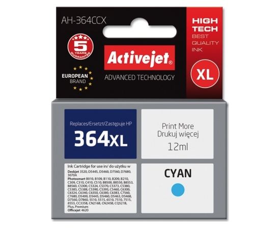 Activejet AH-364CCX HP Printer Ink, Compatible with HP 364XL CB323EE;  Premium;  12 ml;  blue.