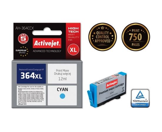 Activejet AH-364CCX HP Printer Ink, Compatible with HP 364XL CB323EE;  Premium;  12 ml;  blue.