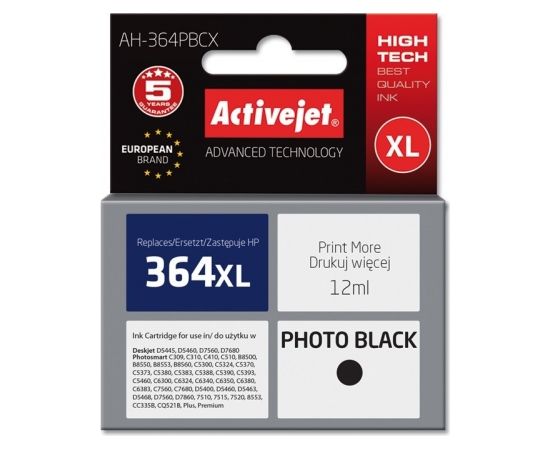 Activejet AH-364PBCX HP Printer Ink, Compatible with HP 364XL CB322EE;  Premium;  12 ml;  black, photo.