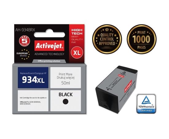 Activejet AH-934BRX ink (replacement for HP 934XL C2P23AE; Premium; 50 ml; black)