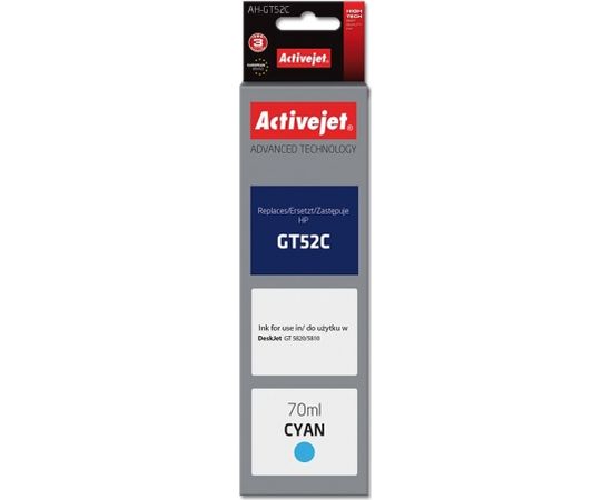 Activejet AH-GT52C ink (replacement for HP GT-52C M0H54AE; Supreme; 70 ml; cyan)