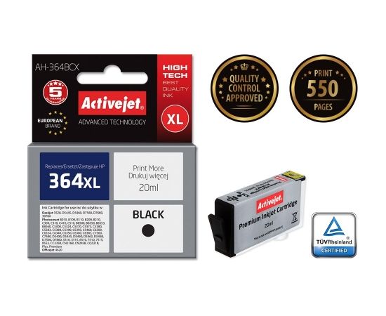 Activejet AH-364BCX HP Printer Ink, Compatible with HP 364XL CN684EE;  Premium;  20 ml;  black.