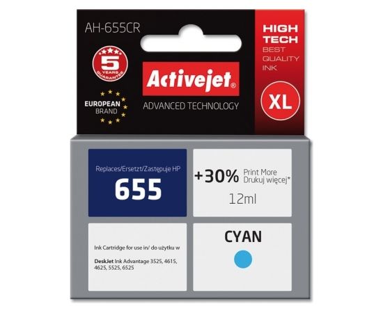 Activejet AH-655CR ink (replacement for HP 655 CZ110AE; Premium; 12 ml; cyan)