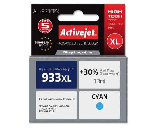 Activejet AH-933CRX ink (replacement for HP 933XL CN054AE; Premium; 13 ml; cyan)