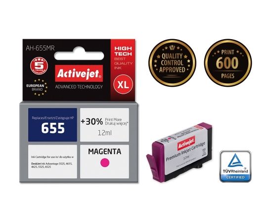 Activejet AH-655MR ink (replacement for HP 655 CZ111AE; Premium; 12 ml; magenta)