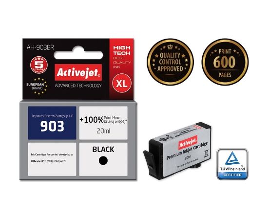 Activejet AH-903BR ink (replacement for HP 903 T6L99AE; Premium; 20 ml; black) Tintes printeru izejmateriāli