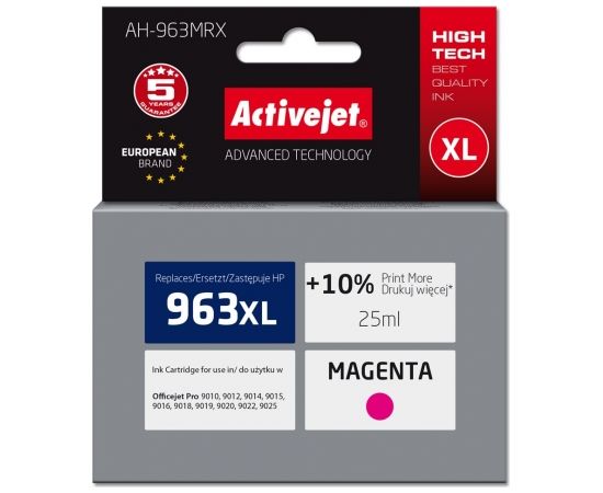 Activejet AH-963MRX ink for HP printers, Replacement HP 963XL 3JA28AE; Premium; 1760 pages; purple