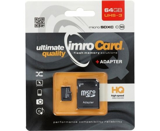 IMRO MICROSD10/64G UHS-3 ADP memory card 64 GB MicroSDHC UHS-III Class 10