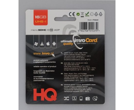 IMRO 10/16G UHS-I ADP memory card 16 GB MicroSDHC Class 10