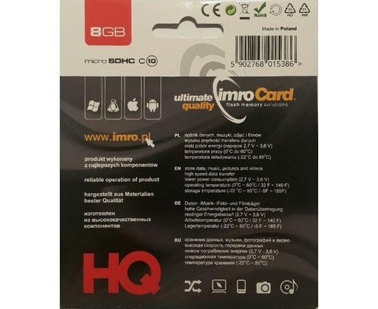 IMRO 10/8G memory card 8 GB MicroSDHC Class 10