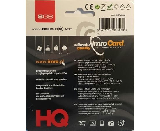 IMRO 10/8G ADP memory card 8 GB MicroSDHC Class 10