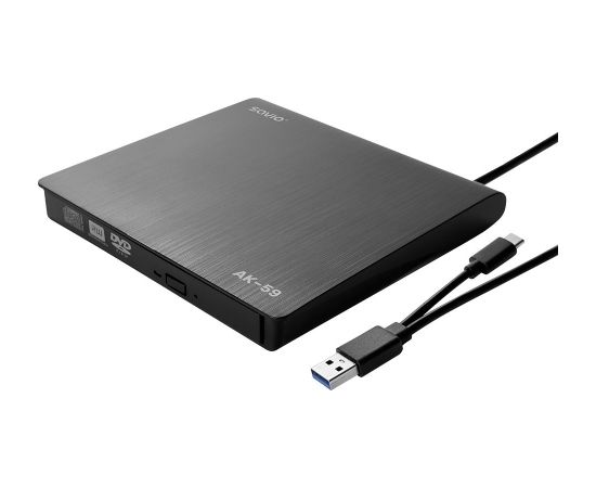 SAVIO AK-59 External slim CD/DVD Recorder R/RW - USB-C/USB-A, black