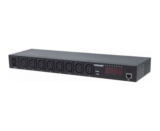 Intellinet 19" Intelligent 8-Port PDU, 19" Rackmountable C13 Intelligent Power Distribution Unit; Monitors Power, Temperature and Humidity (Euro 2-pin plug)