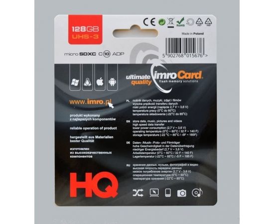 IMRO MICROSDXC 10/128GB UHS-3 ADP Memory card Class 10
