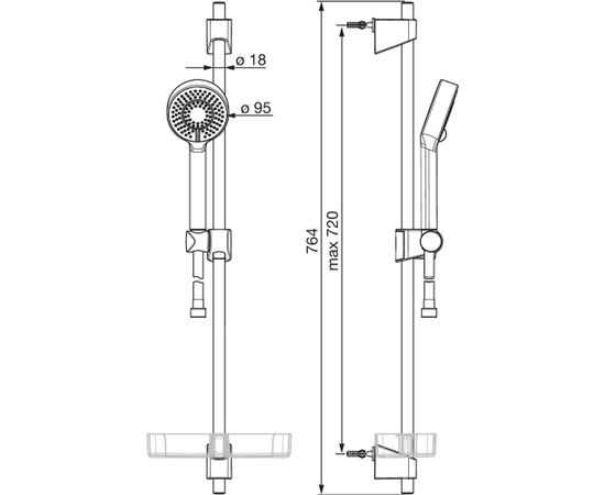 Oras Apollo dušas komplekts 720 mm, 3 režīmi