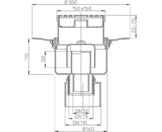 Traps DN50/75/110/160 vertikāls 1.8l/s