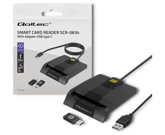 Qoltec 50634 Intelligent Smart ID chip card reader SCR-0634 | USB Type C