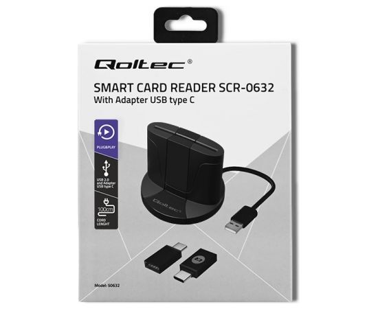 Qoltec 50632 Intelligent Smart ID chip card reader SCR-0632 | USB type C