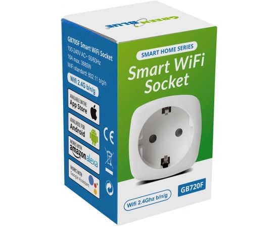 GreenBlue WiFi remote controlled socket, Android/iOS/Alexa/Google Home, energy cons. Energy, timer, max 3680W, type F, GB720 F