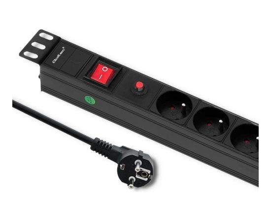 Qoltec 53995 Overvoltage power strip for RACK 19" with CB | 1U | 16A | PDU | 6xFRENCH | 2m