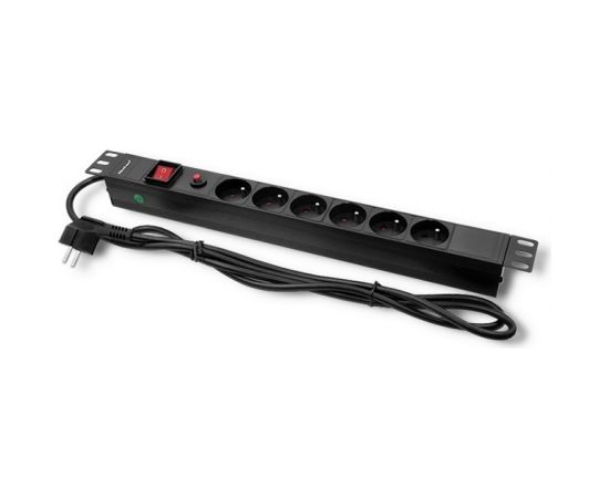 Qoltec 53995 Overvoltage power strip for RACK 19" with CB | 1U | 16A | PDU | 6xFRENCH | 2m