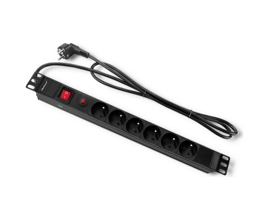 Qoltec 53995 Overvoltage power strip for RACK 19" with CB | 1U | 16A | PDU | 6xFRENCH | 2m