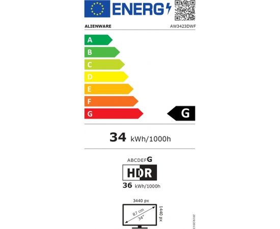 Dell Gaming Monitor  AW3423DWF 34 ", UWQHD, 3440 x 1440, 21:9, 0.1 ms, 250 cd/m², Black, 165 Hz, HDMI ports quantity 1