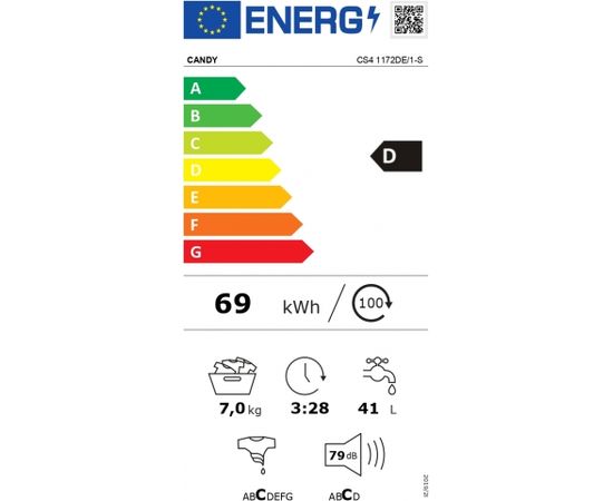 Candy Washing Machine CS4 1172DE/1-S Energy efficiency class D, Front loading, Washing capacity 7 kg, 1100 RPM, Depth 45 cm, Width 60 cm, Display, LCD, NFC, White