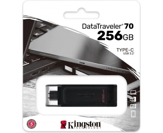 Kingston USB Flash Drive DataTraveler 70 256 GB, USB 3.2 Gen 1 Type-C, Black