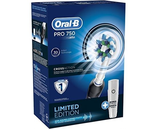 Oral-B Toothbrush PRO 750 For adults, Rechargeable, Operating time 2 min, Teeth brushing modes 1, Number of brush heads included 1, Black
