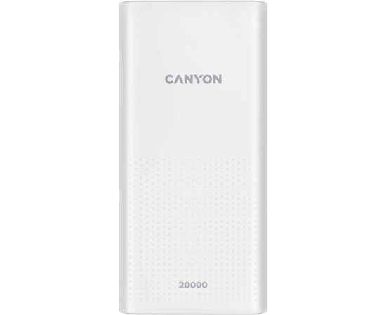 CANYON PB-2001, Power bank 20000mAh Li-poly battery, Input 5V/2A , Output 5V/2.1A(Max) , 144*69*28.5mm, 0.440Kg, white