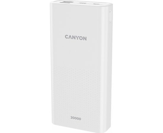 CANYON PB-2001, Power bank 20000mAh Li-poly battery, Input 5V/2A , Output 5V/2.1A(Max) , 144*69*28.5mm, 0.440Kg, white