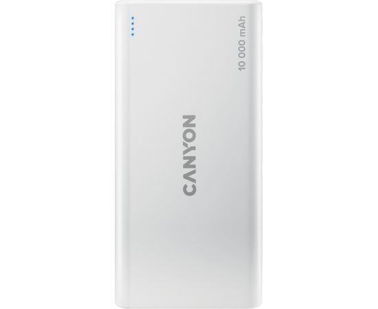 CANYON PB-108 Power bank 10000mAh Li-poly battery, Input 5V/2A, Output 5V/2.1A(Max), 140*68*16mm, 0.230Kg, White