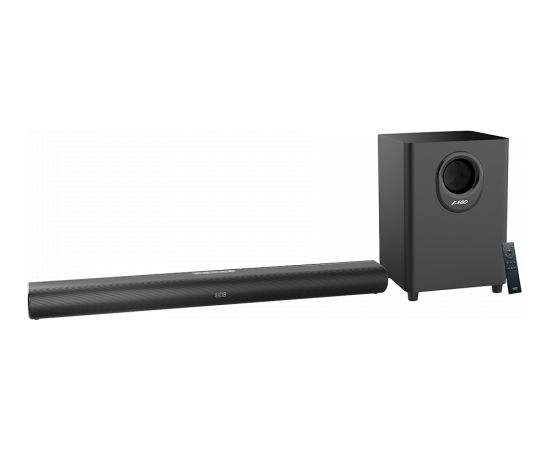 Fenda F&D HT-330 2.1 TV Soundbar with Wired Subwoofer, 80W RMS (20Wx2+40W), Full-range speaker: 50x90mm + 6.5'' Subwoofer, BT 5.0/Optical/AUX/HDMI/USB/LED Display/Remote Control/Wooden/Black