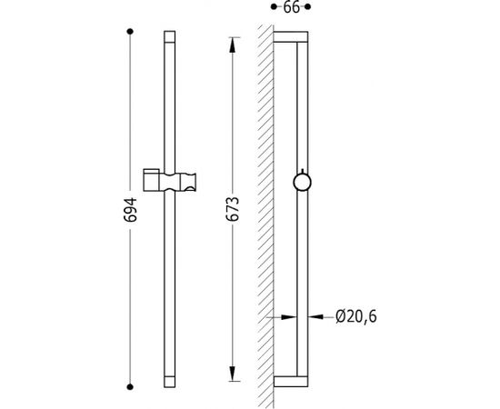 TRES BASIC dušas stienis Ø20.6, 673 mm